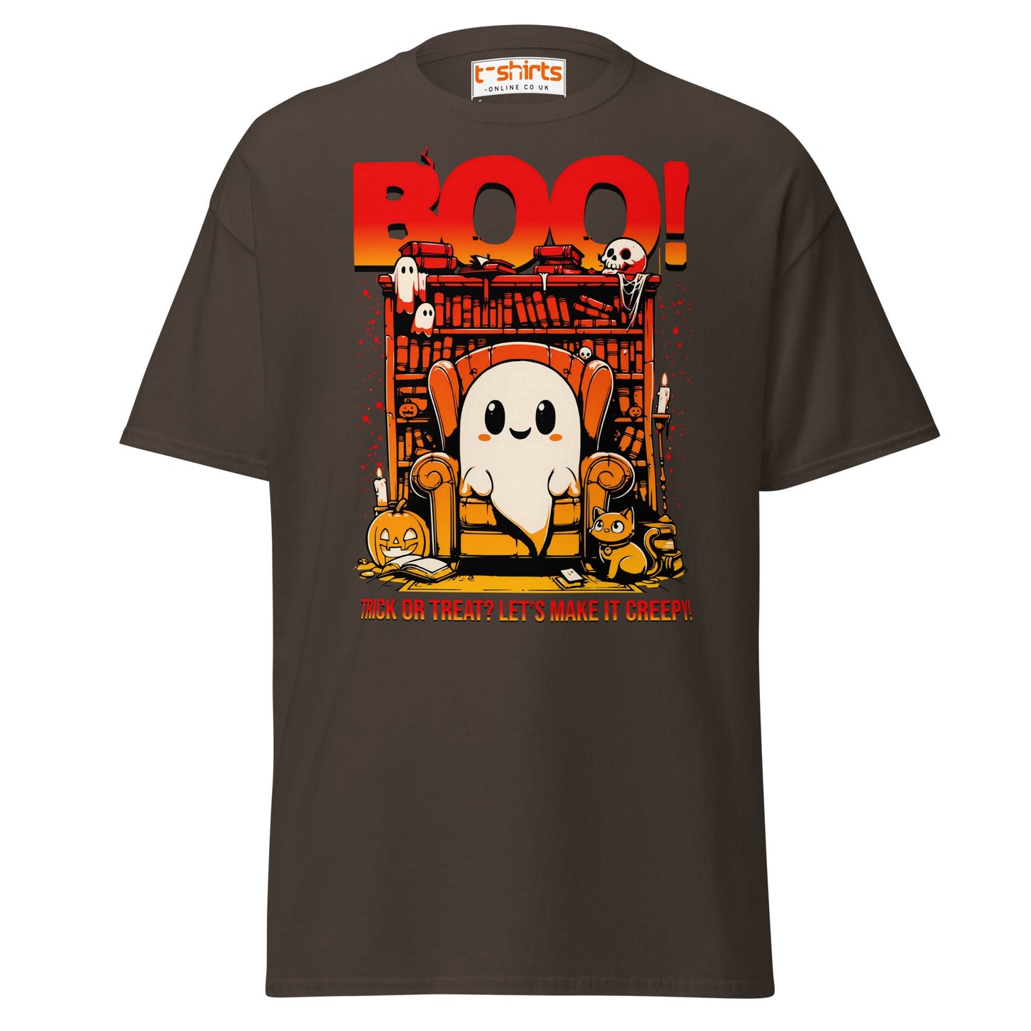 Boo! Creepy Ghost Halloween T-Shirt - Dark Chocolate - T-Shirts Online