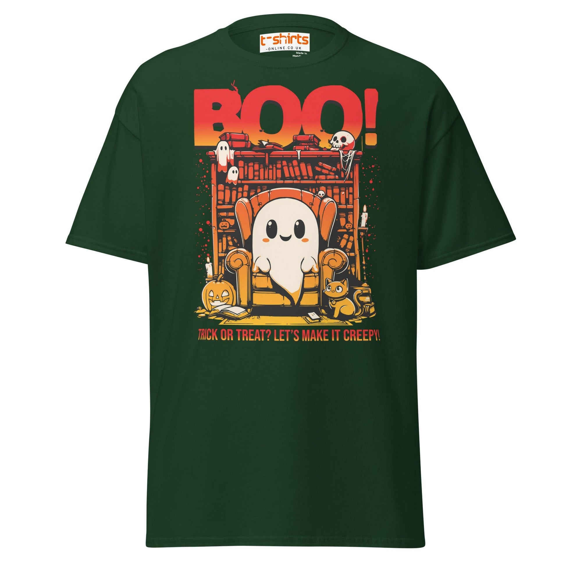 Boo! Creepy Ghost Halloween T-Shirt - Forest Green - T-Shirts Online