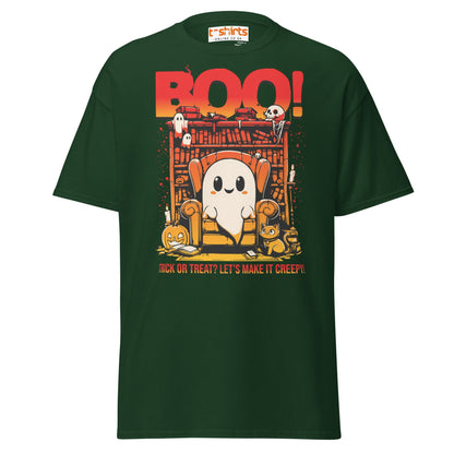 Boo! Creepy Ghost Halloween T-Shirt - Forest Green - T-Shirts Online
