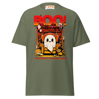 Boo! Creepy Ghost Halloween T-Shirt - Military Green - T-Shirts Online