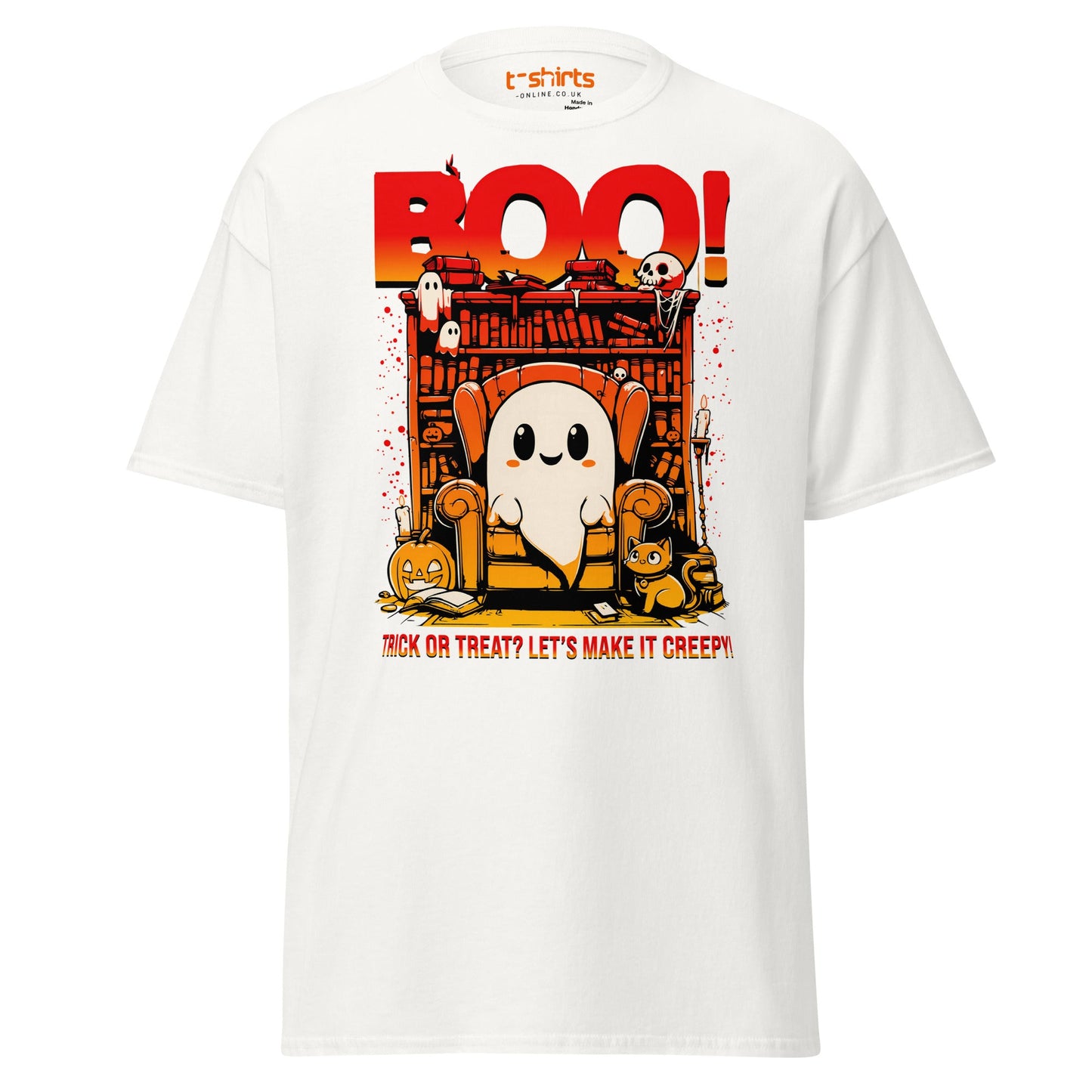 Boo! Creepy Ghost Halloween T-Shirt - White - T-Shirts Online