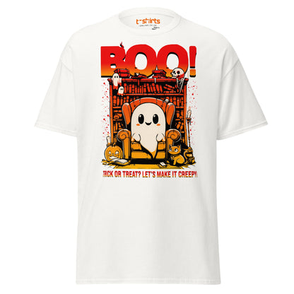 Boo! Creepy Ghost Halloween T-Shirt - White - T-Shirts Online