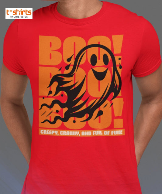 BOO! Ghost Halloween T-Shirt - Maroon - T-Shirts Online