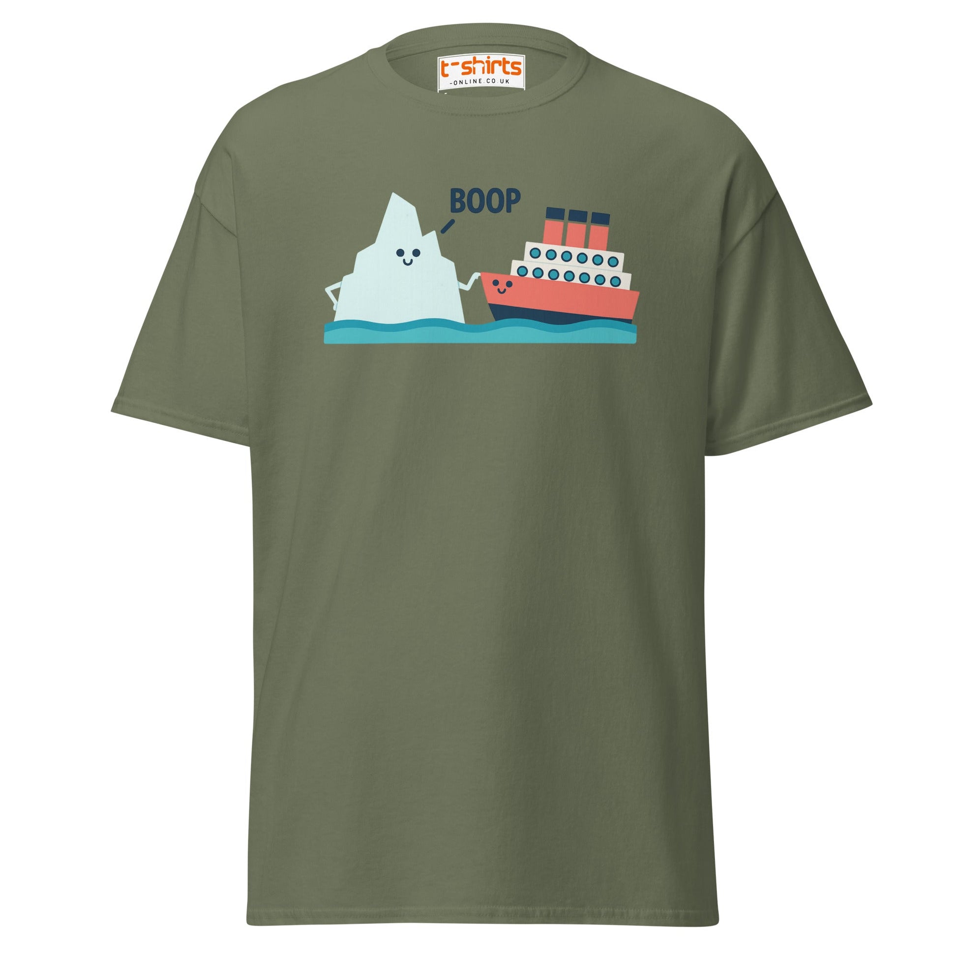Boop Iceberg & Ship T-Shirt – Cute Nautical Tee - Military Green - T-Shirts Online