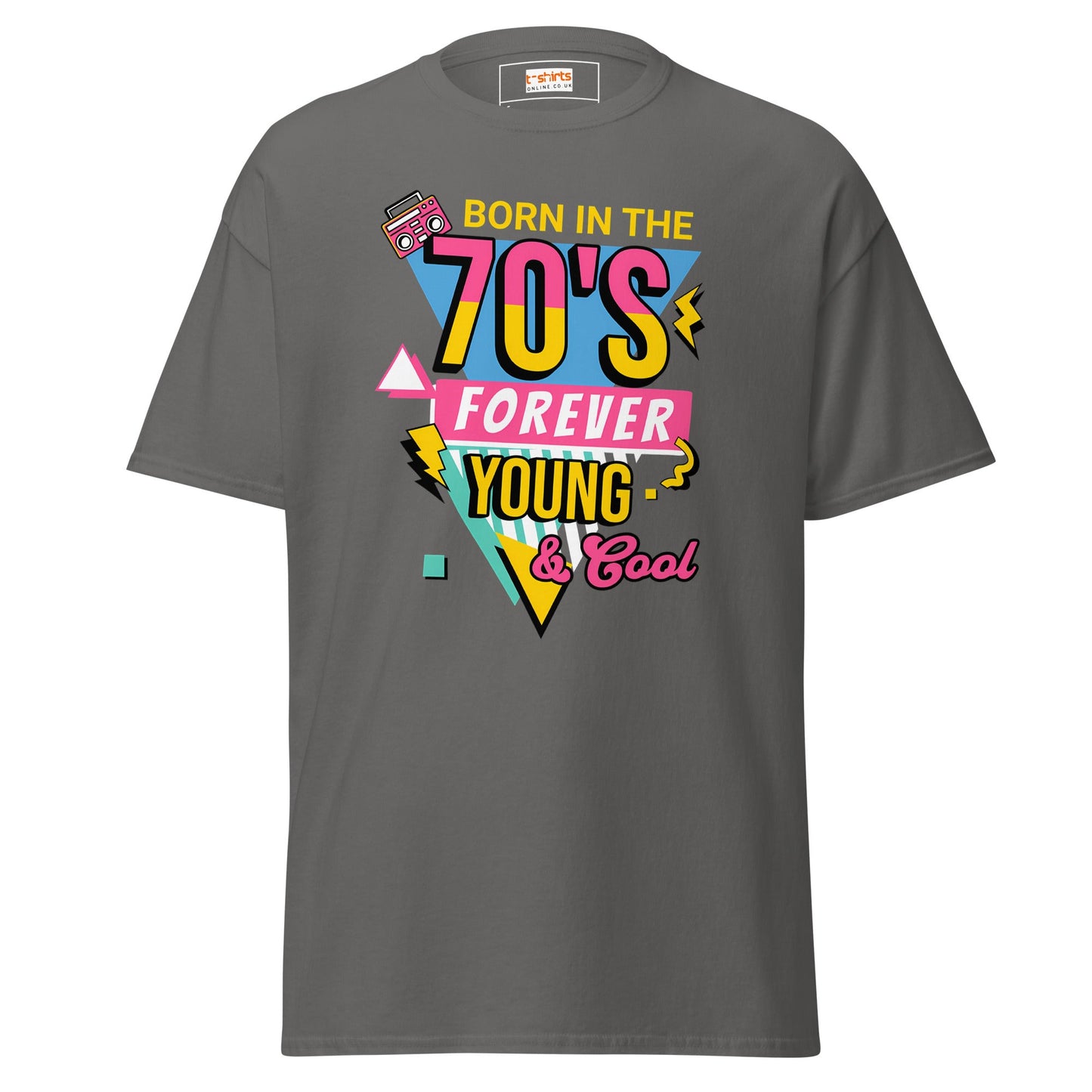 Born in the 70's T-Shirt | Graphic Bold Tee - Charcoal - T-Shirts Online