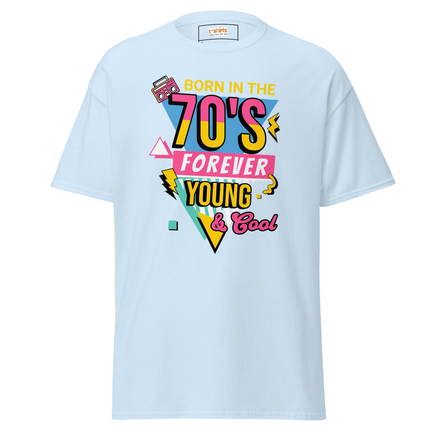 Born in the 70's T-Shirt | Graphic Bold Tee - Light Blue - T-Shirts Online