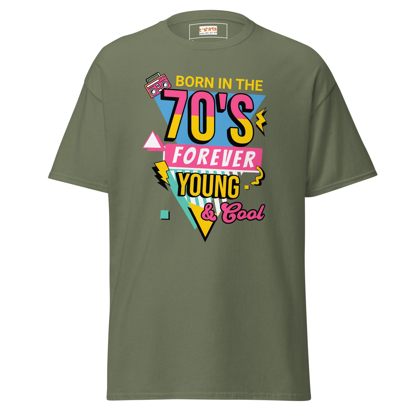 Born in the 70's T-Shirt | Graphic Bold Tee - Military Green - T-Shirts Online