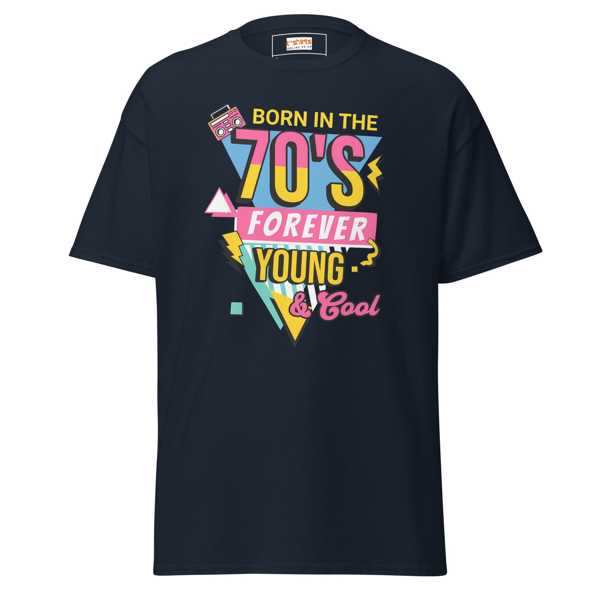 Born in the 70's T-Shirt | Graphic Bold Tee - Navy - T-Shirts Online
