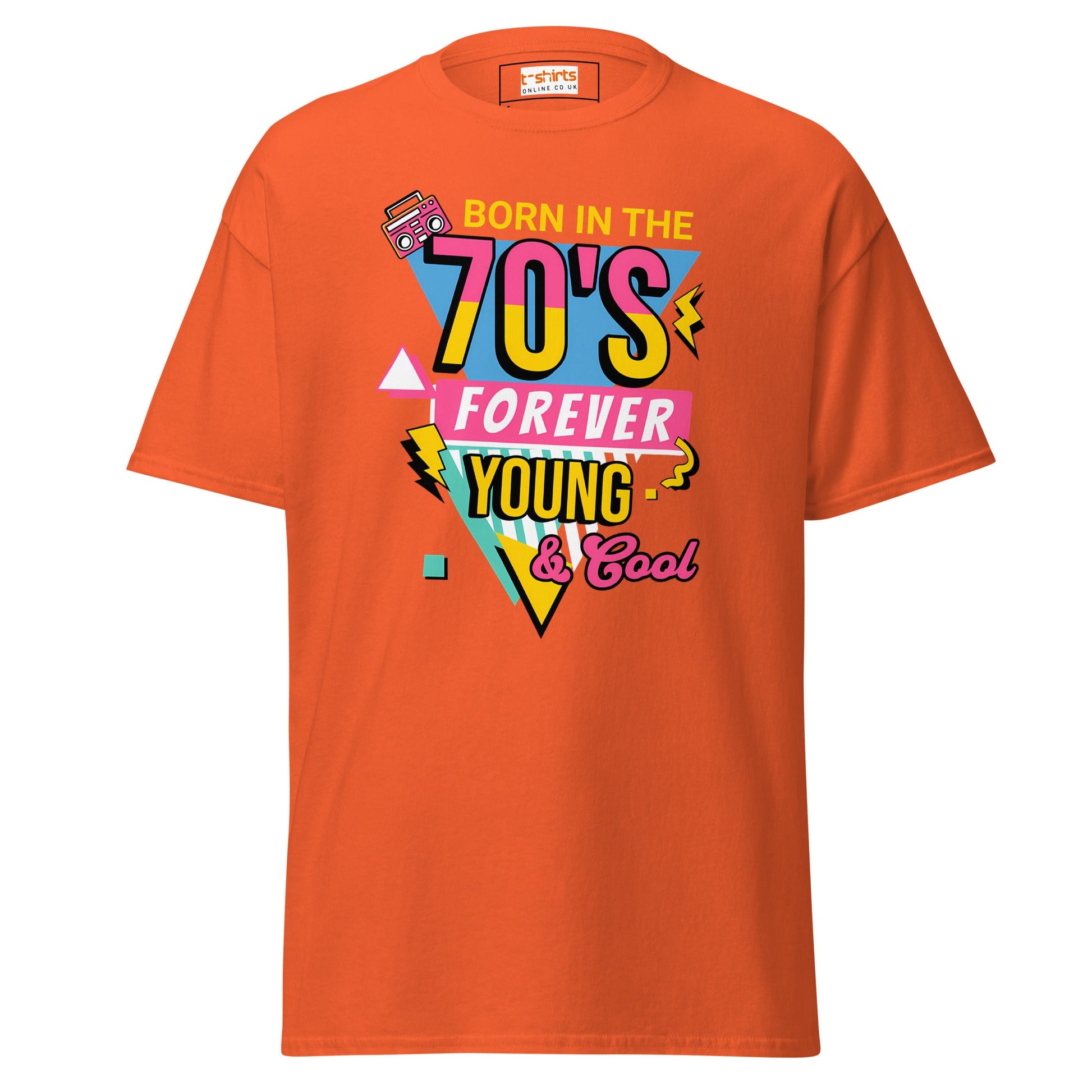 Born in the 70's T-Shirt | Graphic Bold Tee - Orange - T-Shirts Online