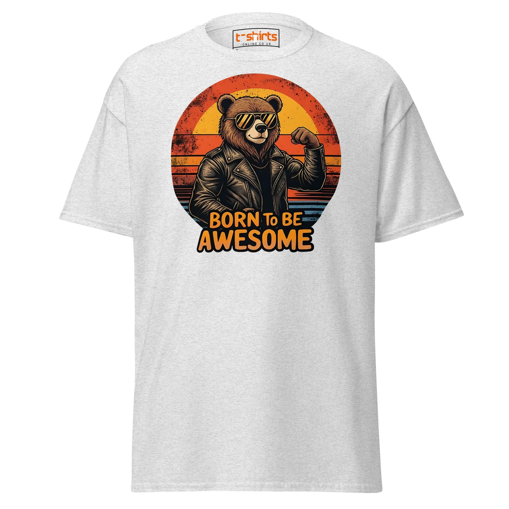Born to Be Awesome T-Shirt | Cool Bear Graphic Tee - Ash - T-Shirts Online
