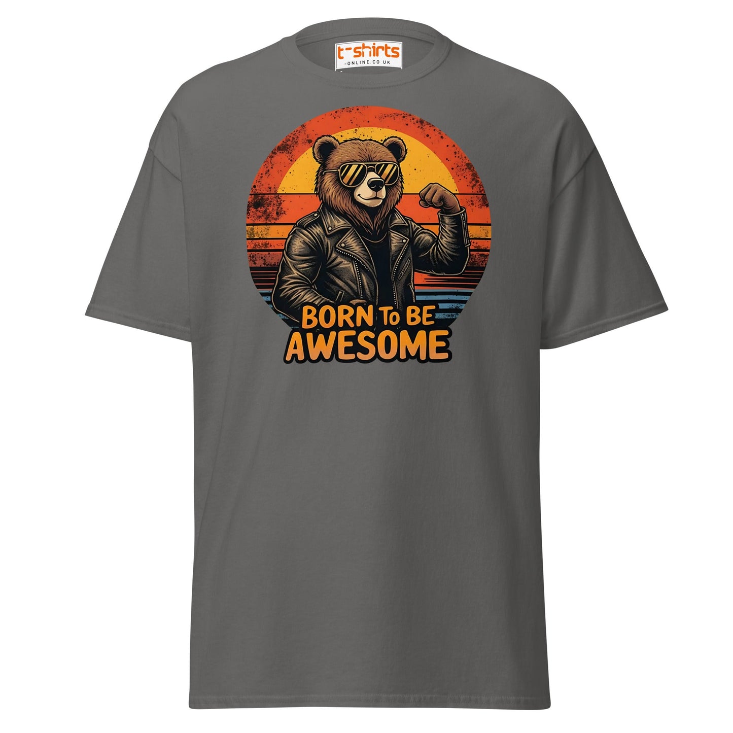 Born to Be Awesome T-Shirt | Cool Bear Graphic Tee - Charcoal - T-Shirts Online
