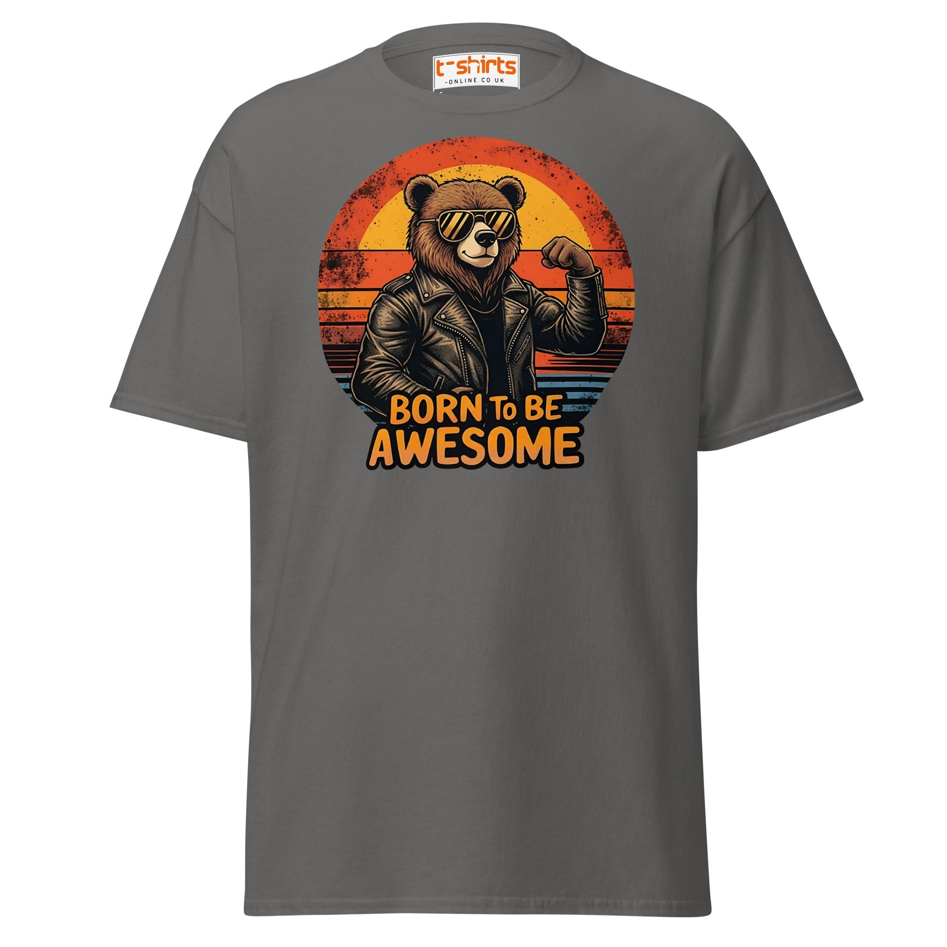 Born to Be Awesome T-Shirt | Cool Bear Graphic Tee - Charcoal - T-Shirts Online