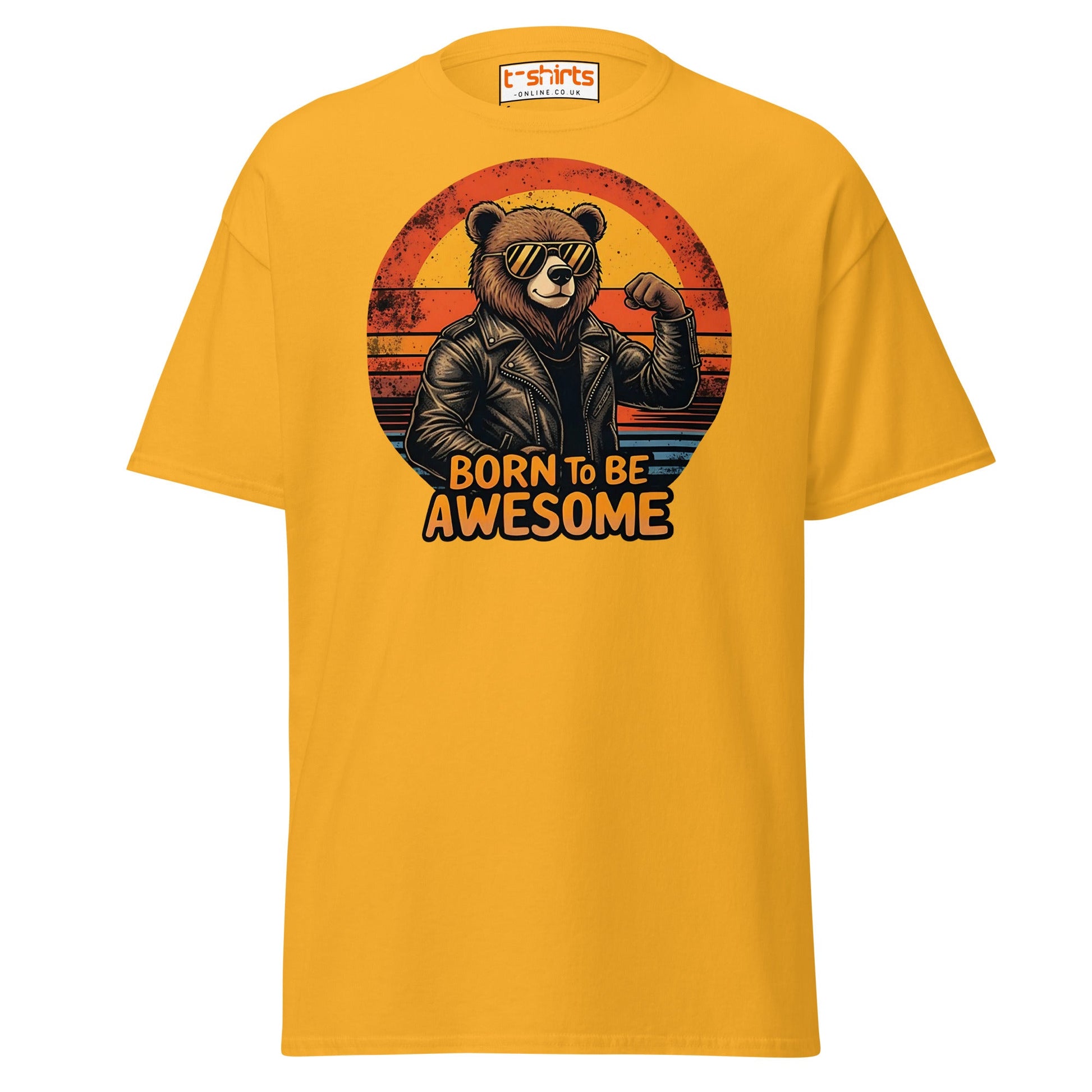 Born to Be Awesome T-Shirt | Cool Bear Graphic Tee - Gold - T-Shirts Online