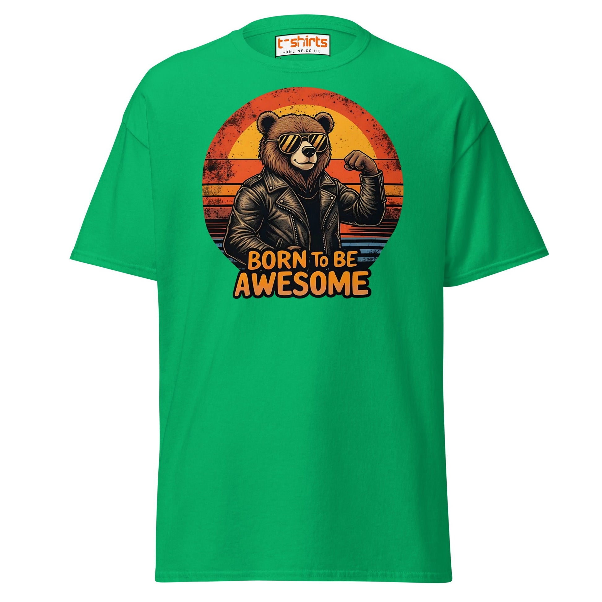 Born to Be Awesome T-Shirt | Cool Bear Graphic Tee - Irish Green - T-Shirts Online