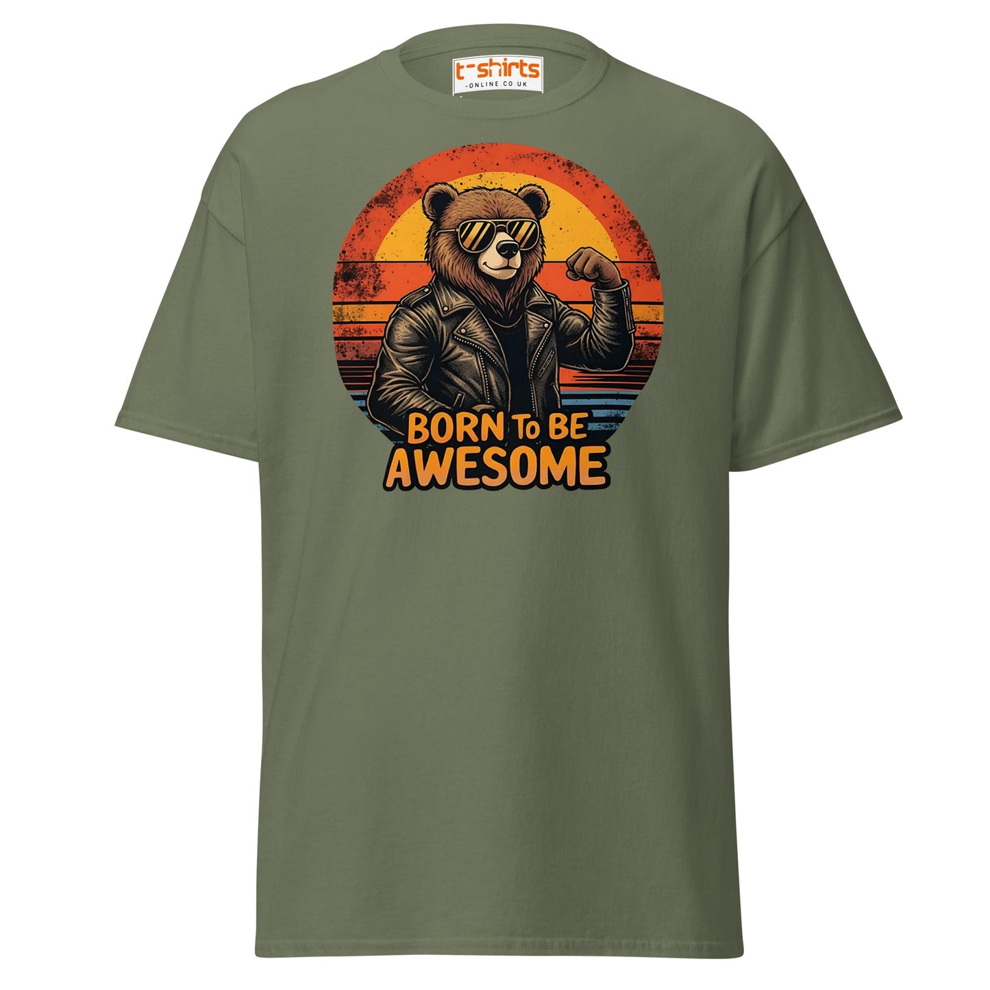 Born to Be Awesome T-Shirt | Cool Bear Graphic Tee - Military Green - T-Shirts Online