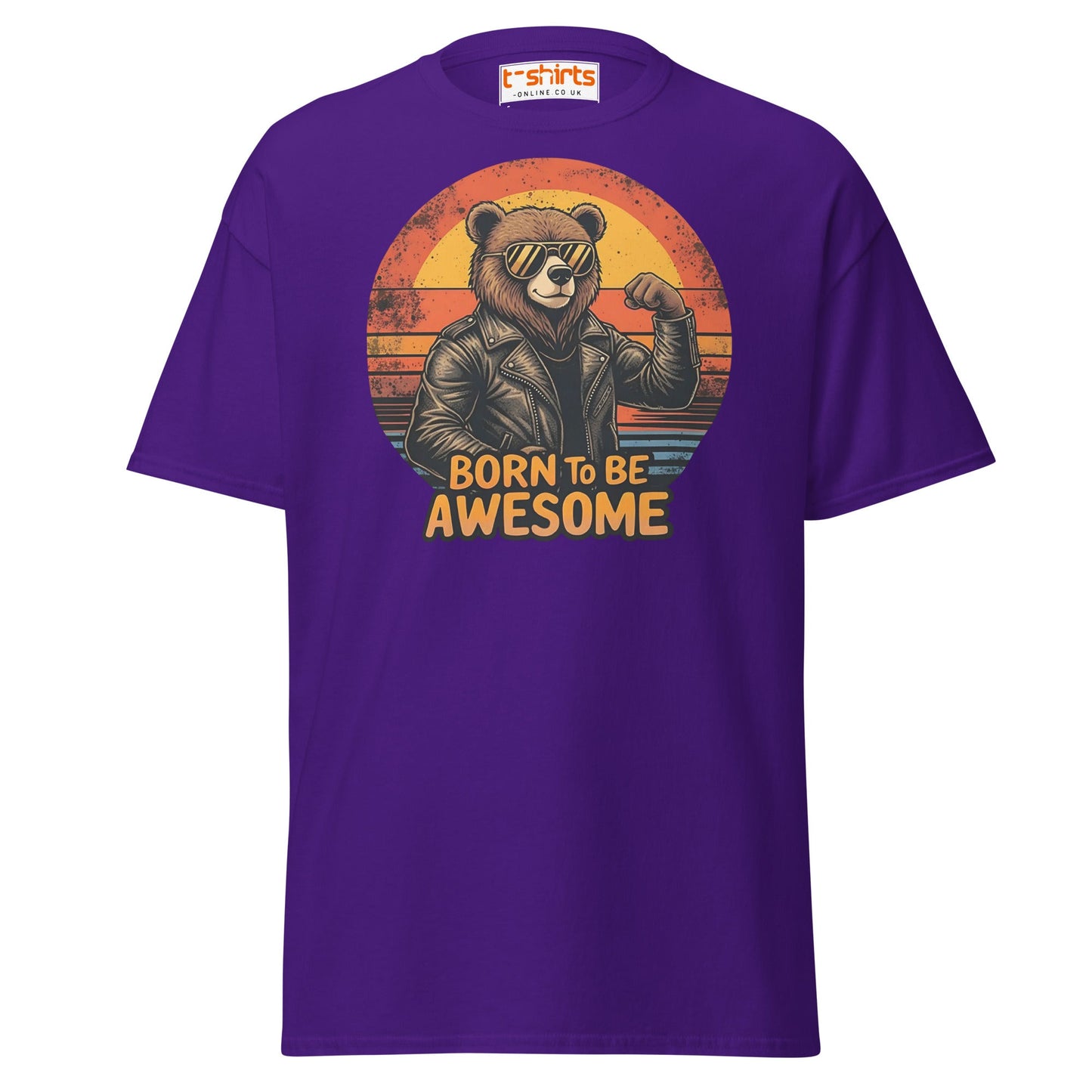Born to Be Awesome T-Shirt | Cool Bear Graphic Tee - Purple - T-Shirts Online