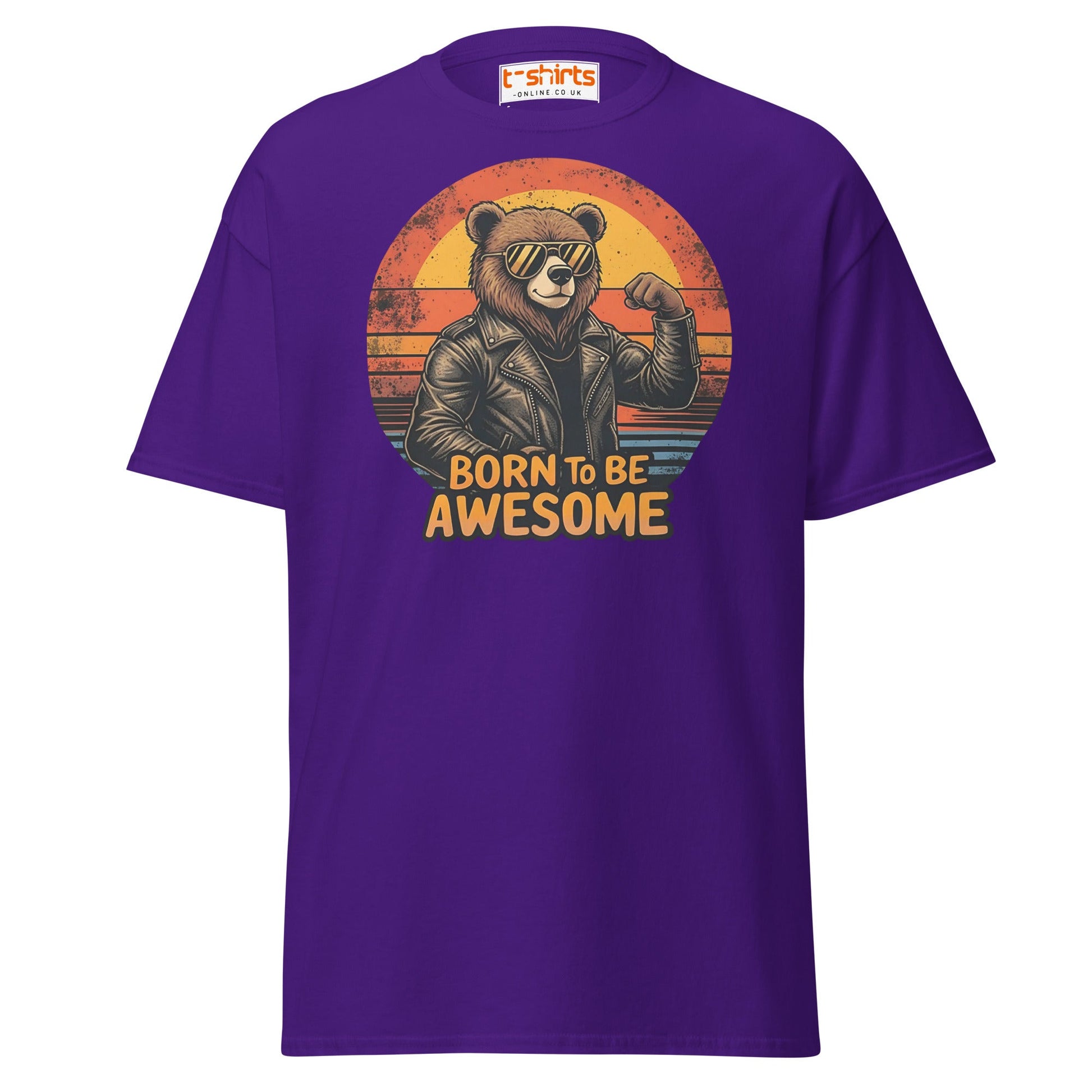 Born to Be Awesome T-Shirt | Cool Bear Graphic Tee - Purple - T-Shirts Online