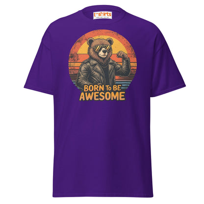 Born to Be Awesome T-Shirt | Cool Bear Graphic Tee - Purple - T-Shirts Online