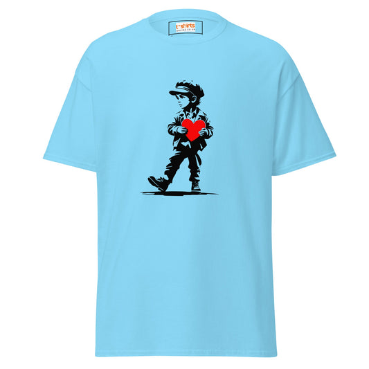 Boy with Love Heart | Banksy Inspired T-Shirt - Sky - T-Shirts Online