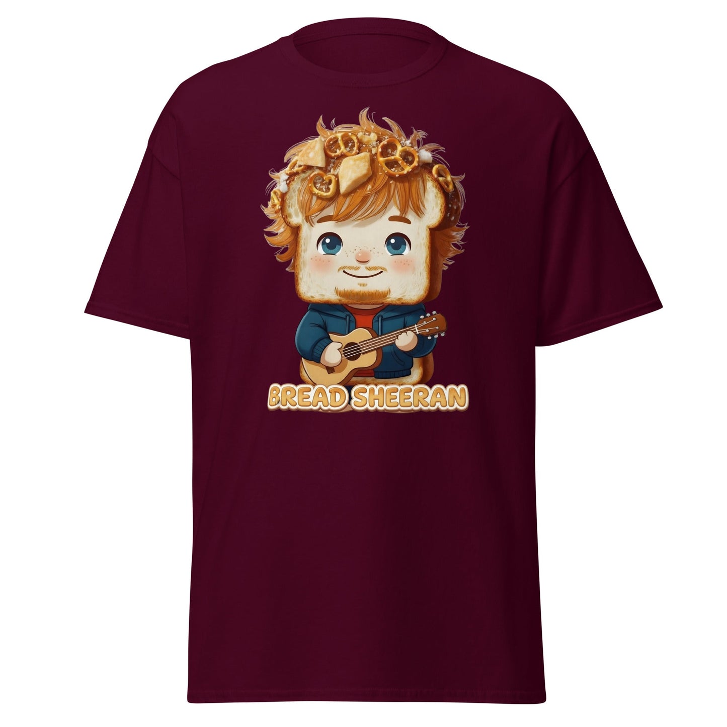 Bread Sheeran Funny Musician Pun T-Shirt | Punny Graphic Tee - Maroon - T-Shirts Online
