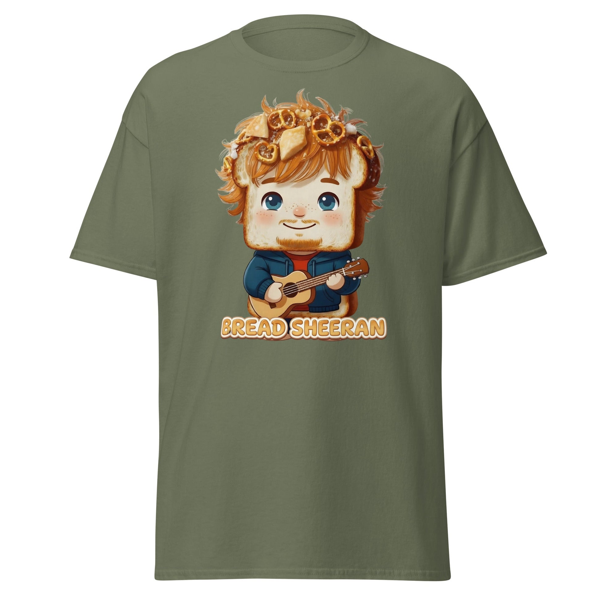 Bread Sheeran Funny Musician Pun T-Shirt | Punny Graphic Tee - Military Green - T-Shirts Online