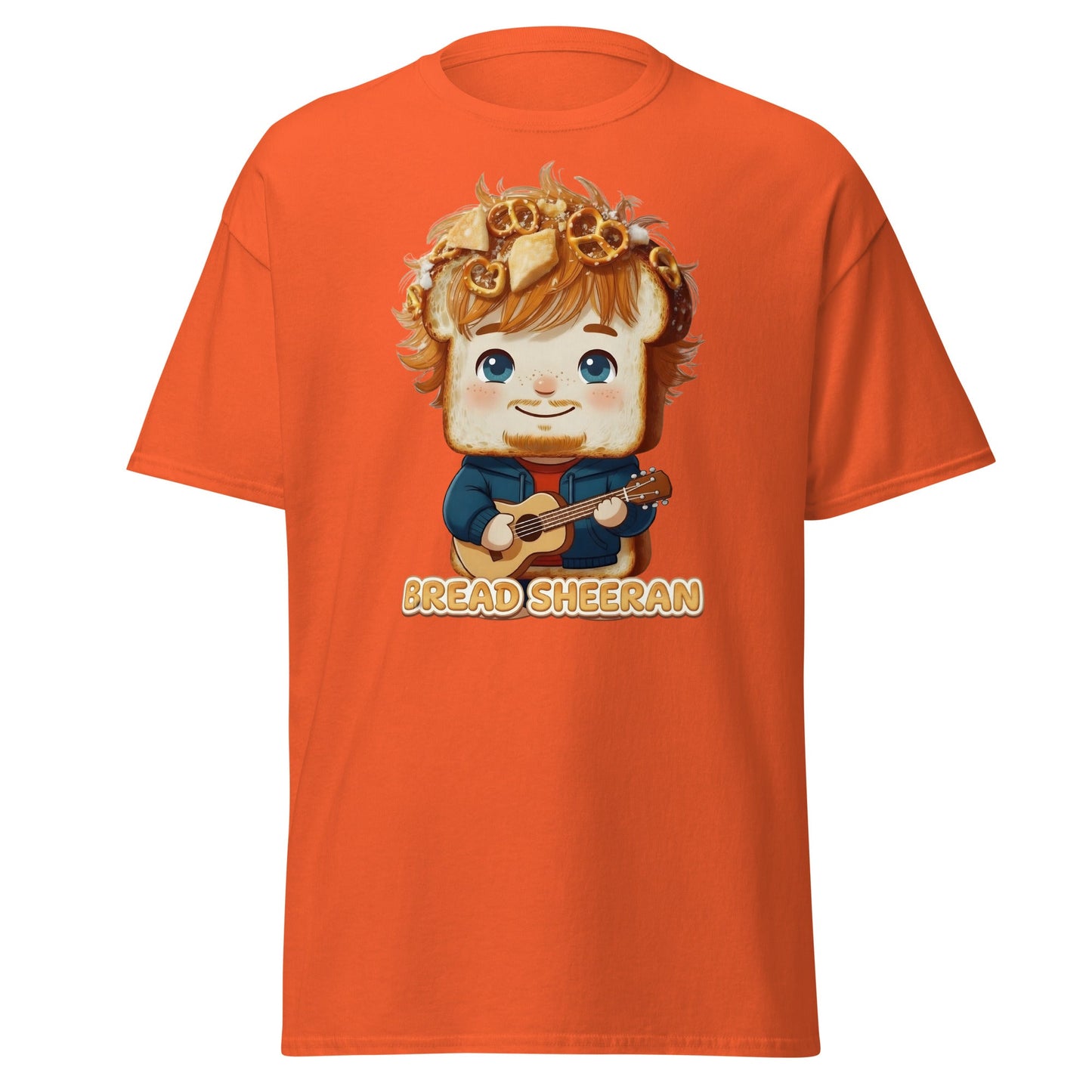 Bread Sheeran Funny Musician Pun T-Shirt | Punny Graphic Tee - Orange - T-Shirts Online
