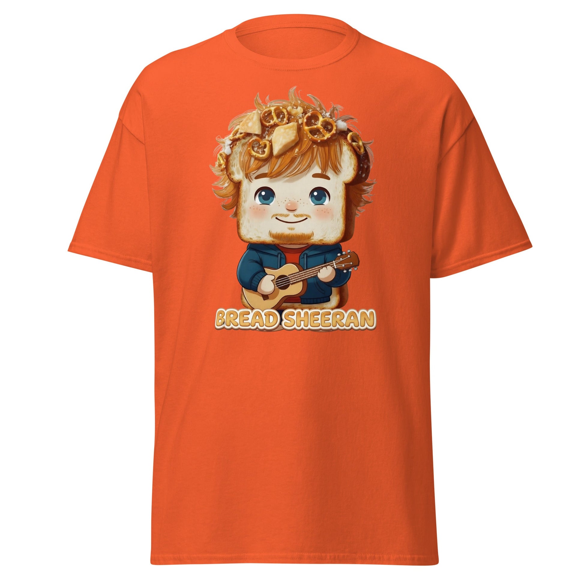Bread Sheeran Funny Musician Pun T-Shirt | Punny Graphic Tee - Orange - T-Shirts Online
