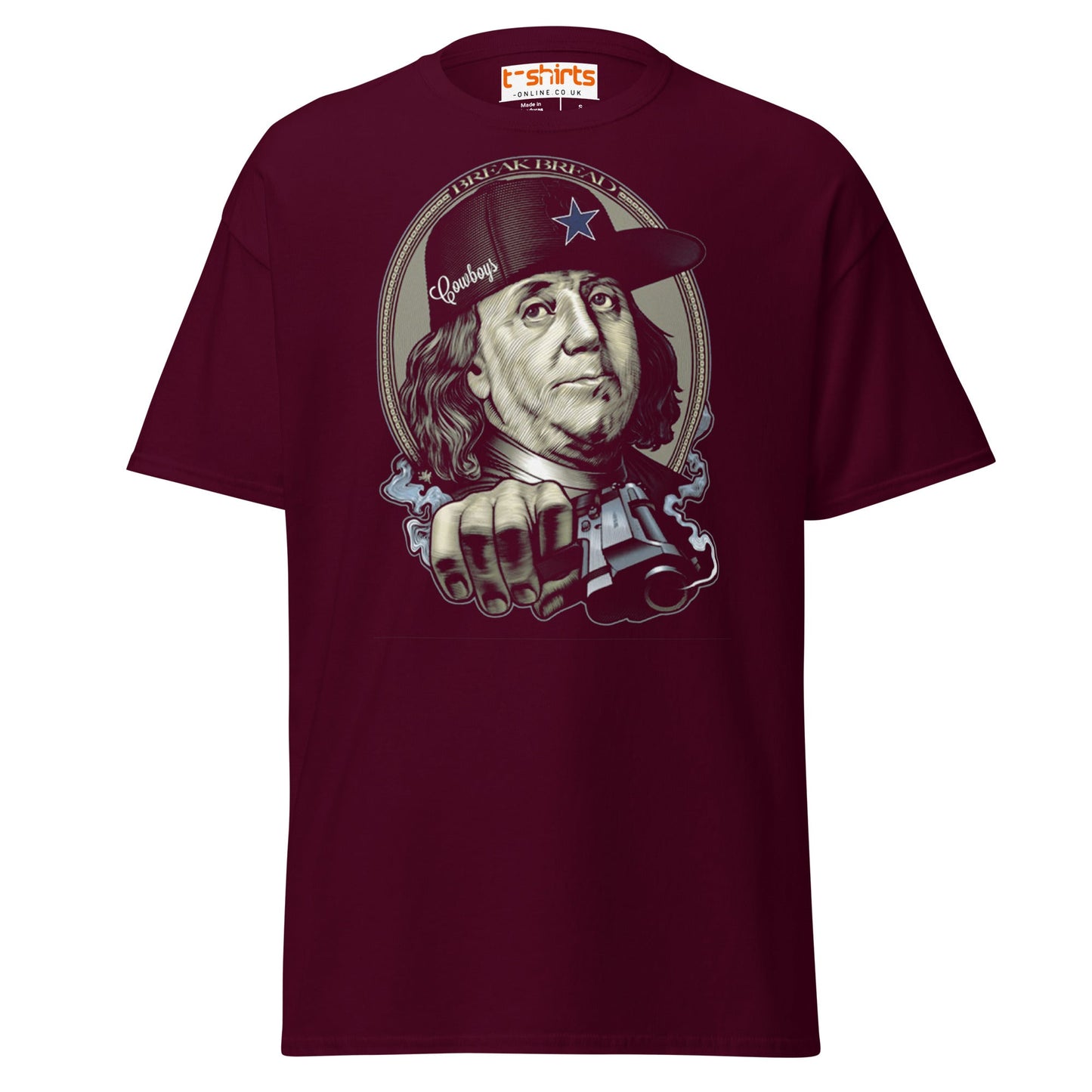 Break Bread T-Shirt – Street Art Money Parody Tee - Maroon - T-Shirts Online