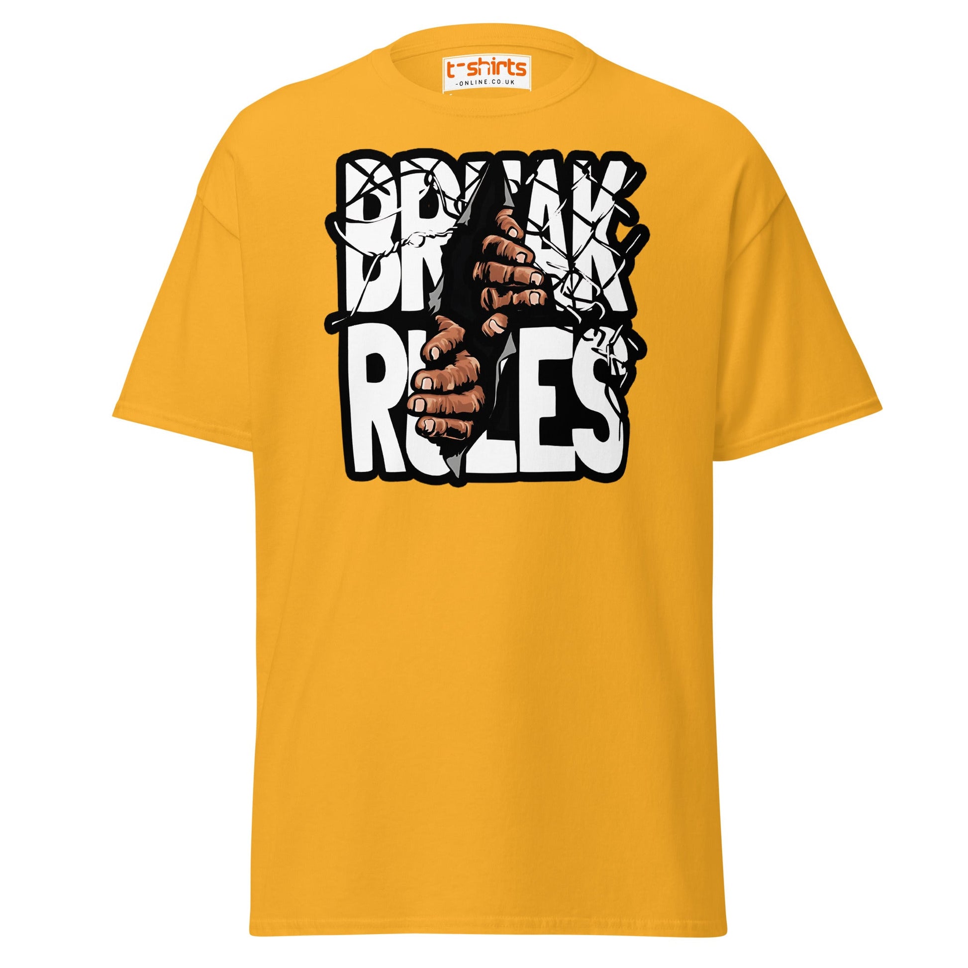 Break Rules T-Shirt | Bold Rebellion Graphic Tee - Gold - T-Shirts Online