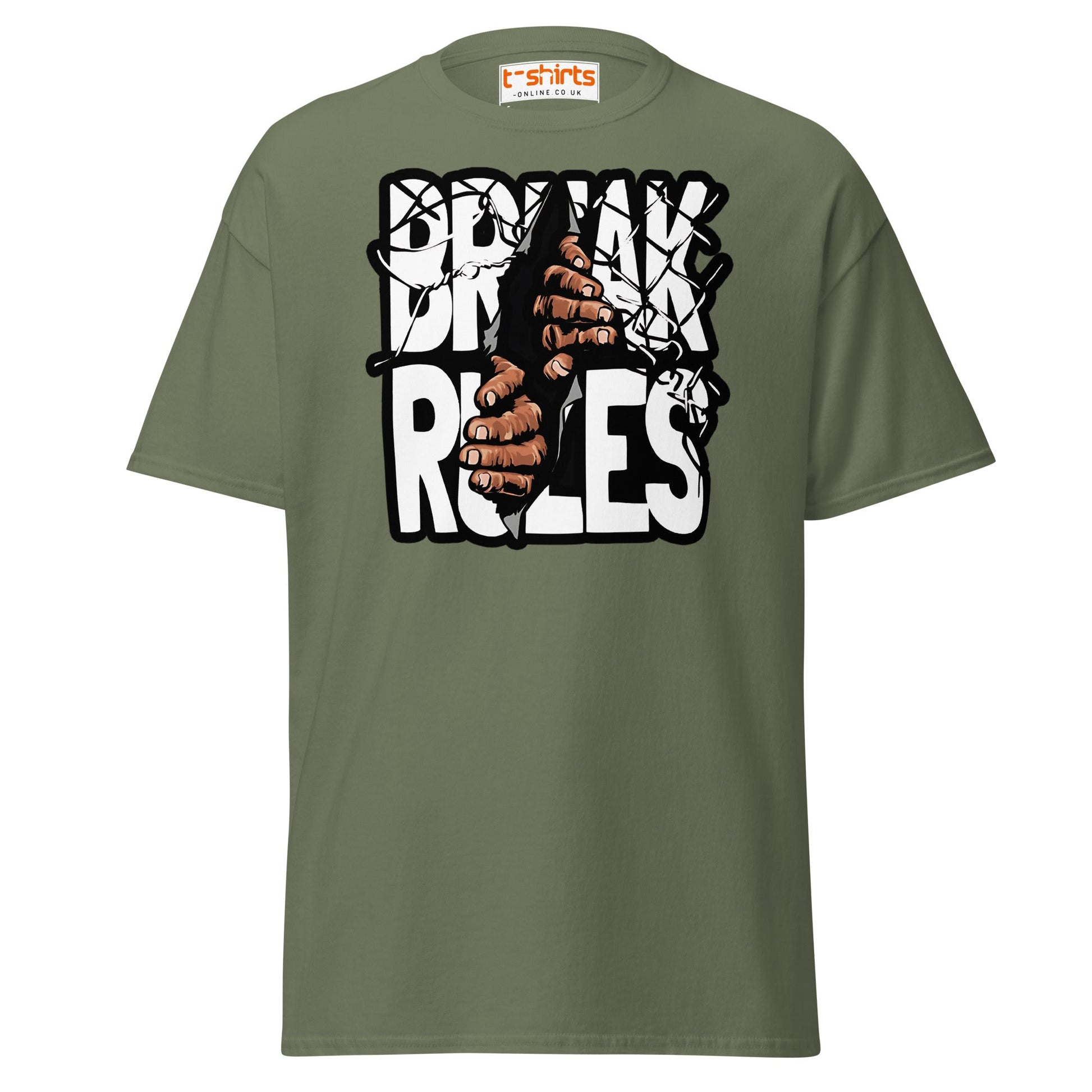 Break Rules T-Shirt | Bold Rebellion Graphic Tee - Military Green - T-Shirts Online