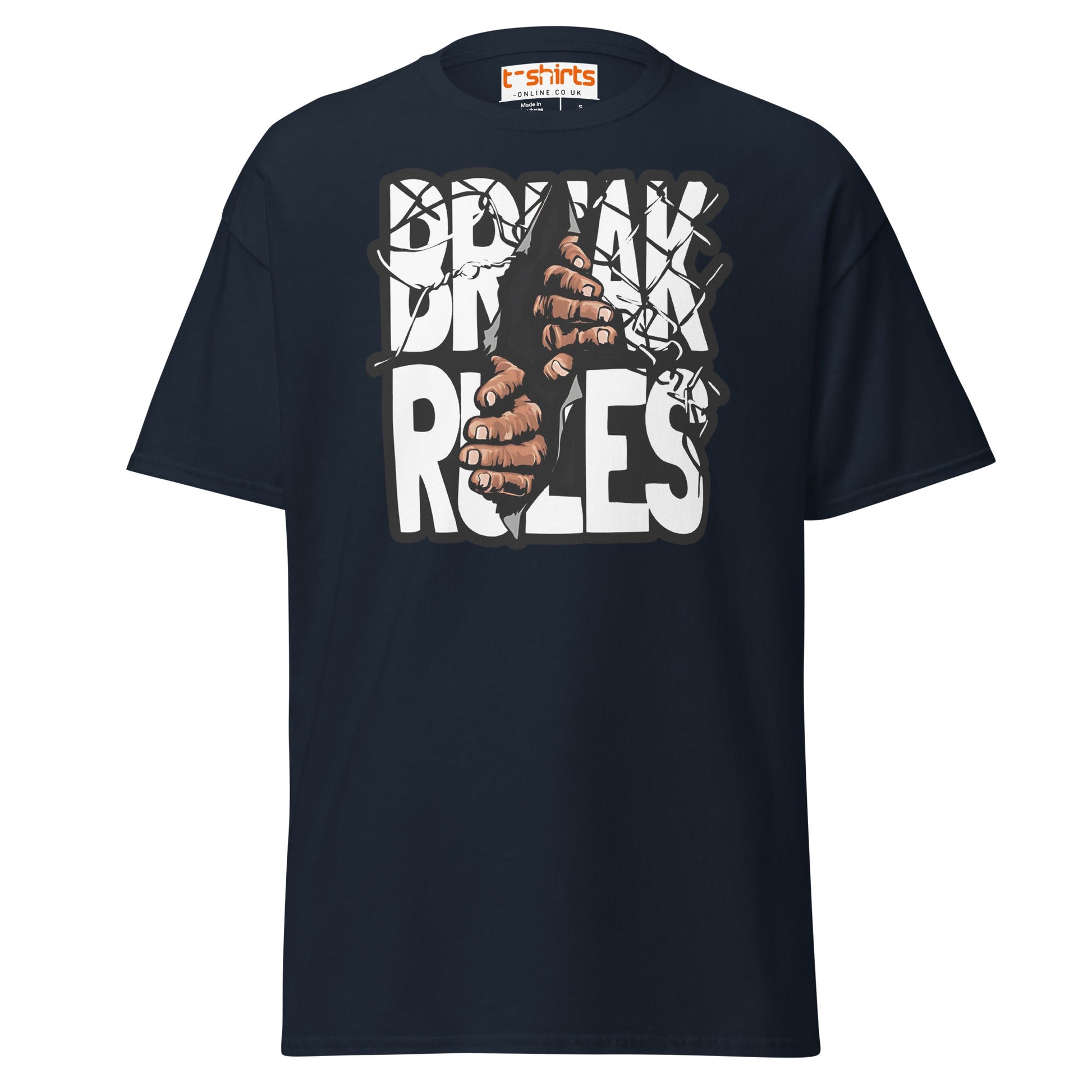 Break Rules T-Shirt | Bold Rebellion Graphic Tee - Navy - T-Shirts Online