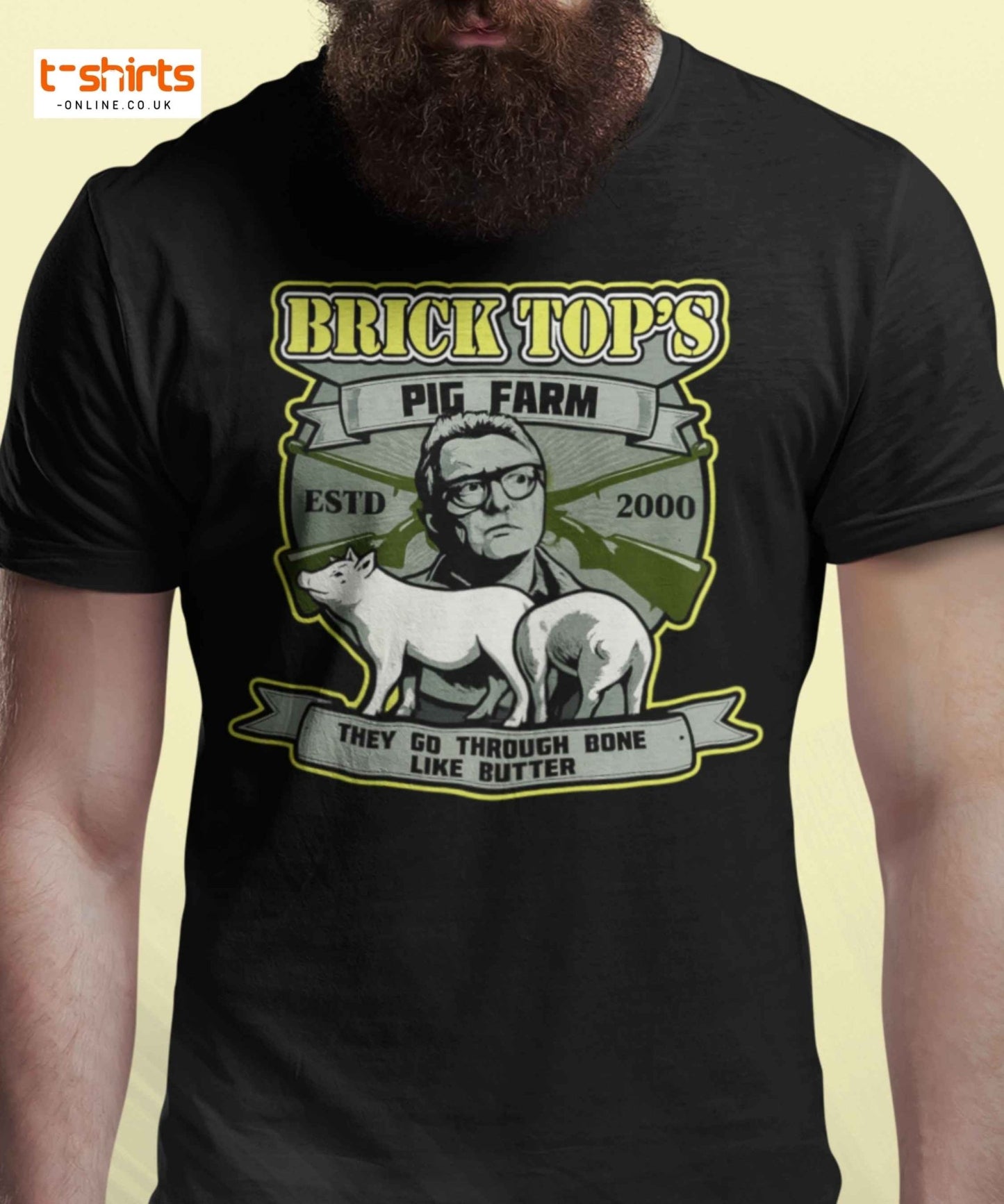 Brick Top’s Pig Farm T-Shirt – Cult Movie Parody - Black - T-Shirts Online