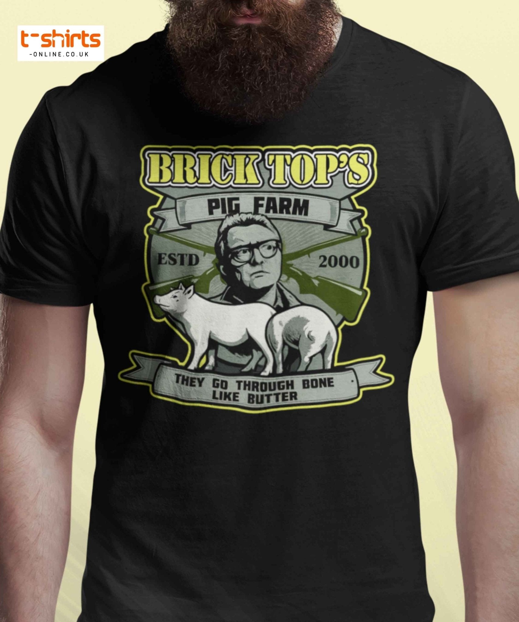Brick Top’s Pig Farm T-Shirt – Cult Movie Parody - Black - T-Shirts Online