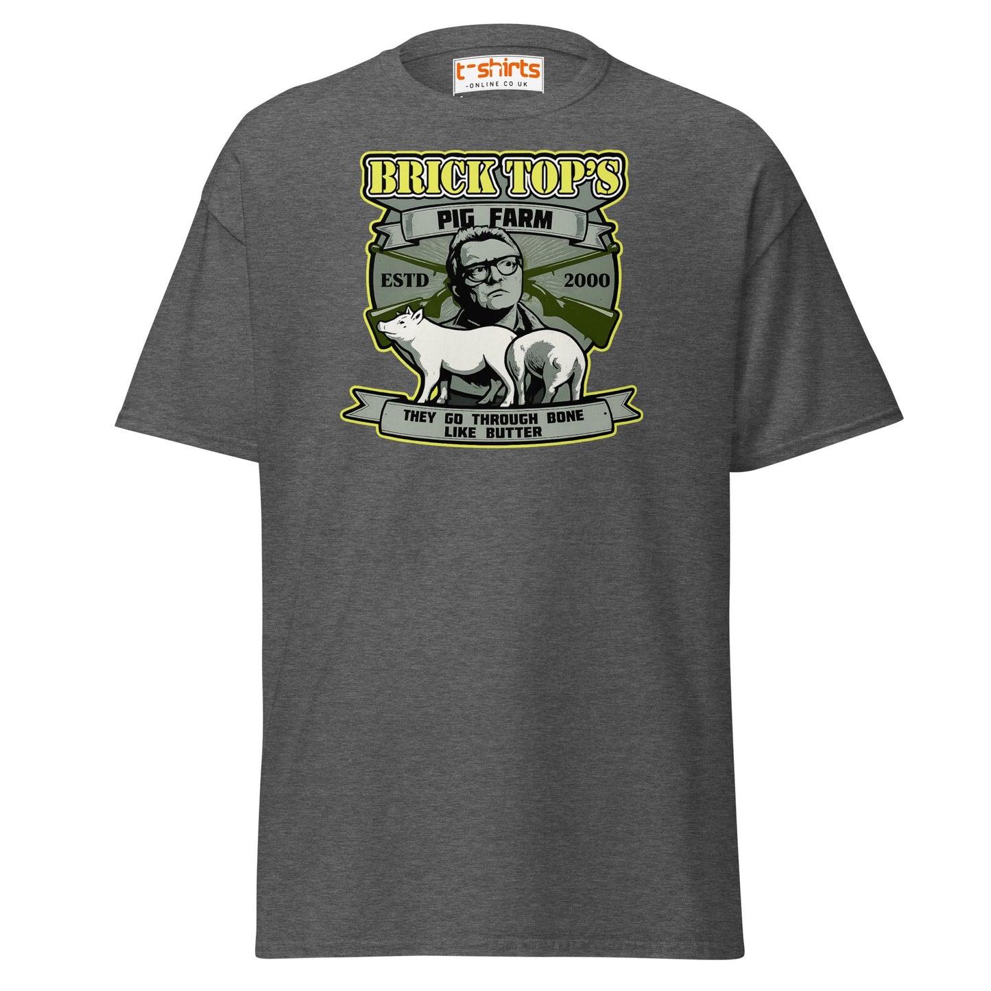 Brick Top’s Pig Farm T-Shirt – Cult Movie Parody - Dark Heather - T-Shirts Online