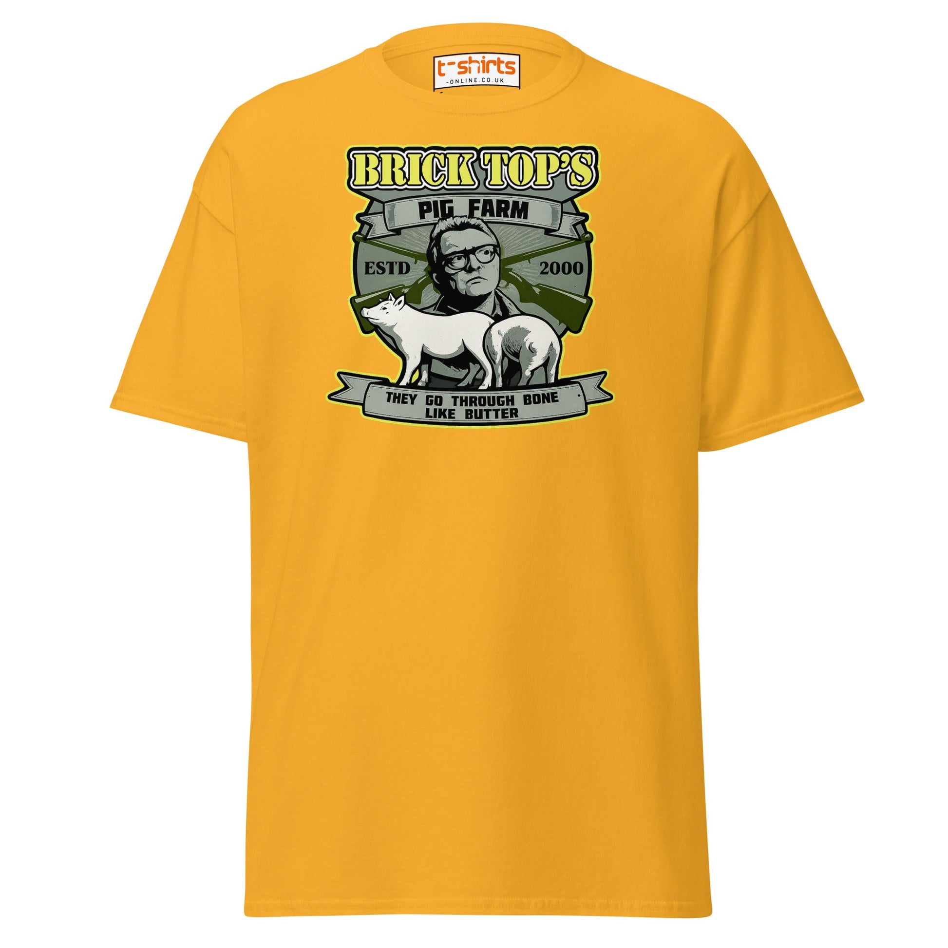 Brick Top’s Pig Farm T-Shirt – Cult Movie Parody - Gold - T-Shirts Online