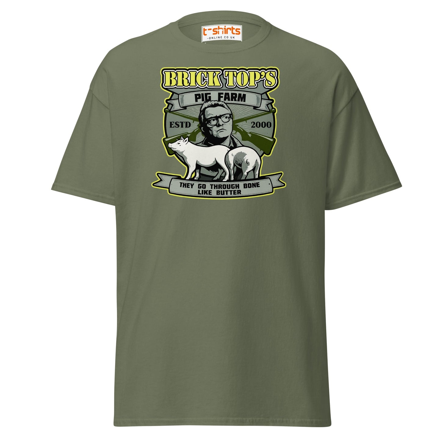 Brick Top’s Pig Farm T-Shirt – Cult Movie Parody - Military Green - T-Shirts Online