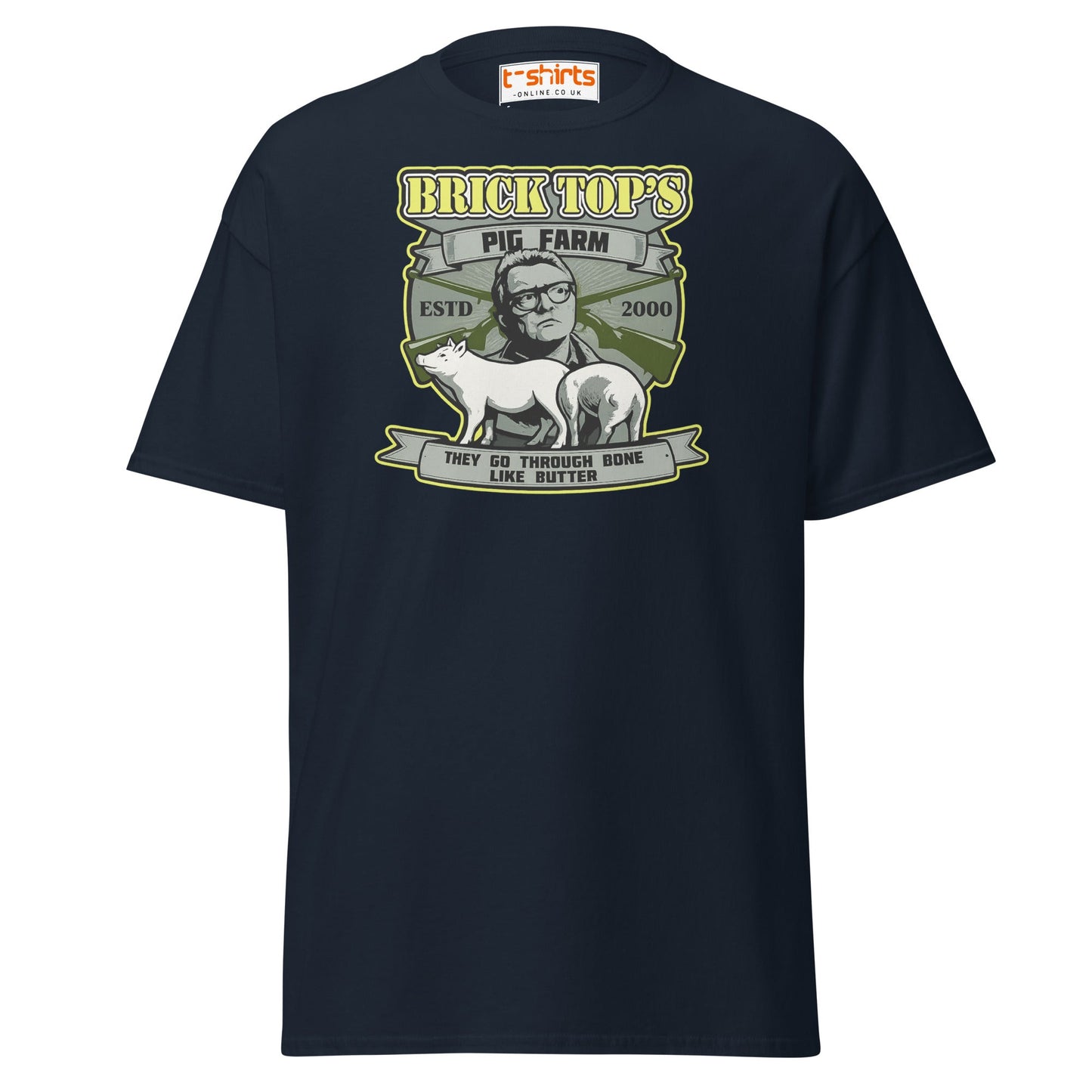 Brick Top’s Pig Farm T-Shirt – Cult Movie Parody - Navy - T-Shirts Online