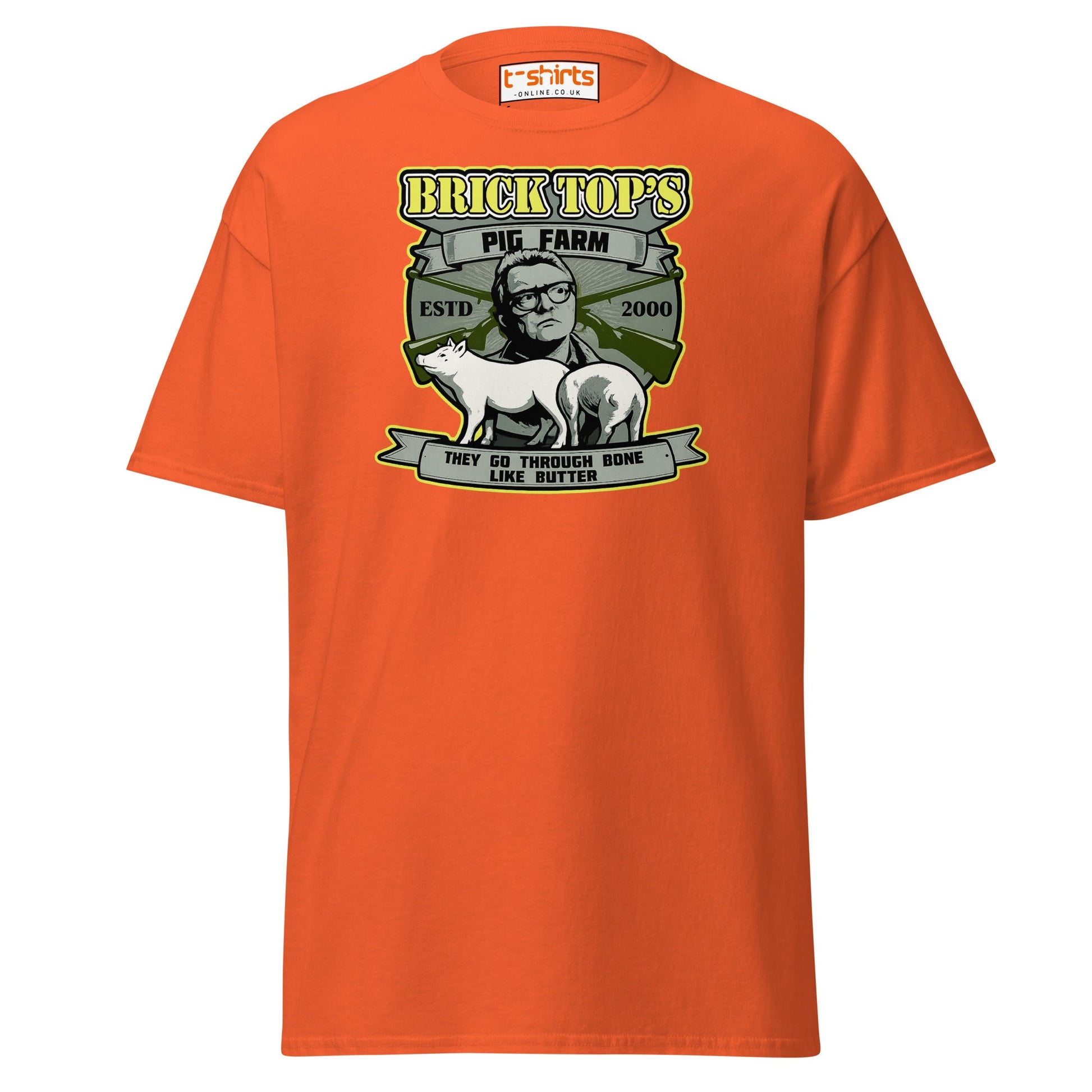 Brick Top’s Pig Farm T-Shirt – Cult Movie Parody - Orange - T-Shirts Online