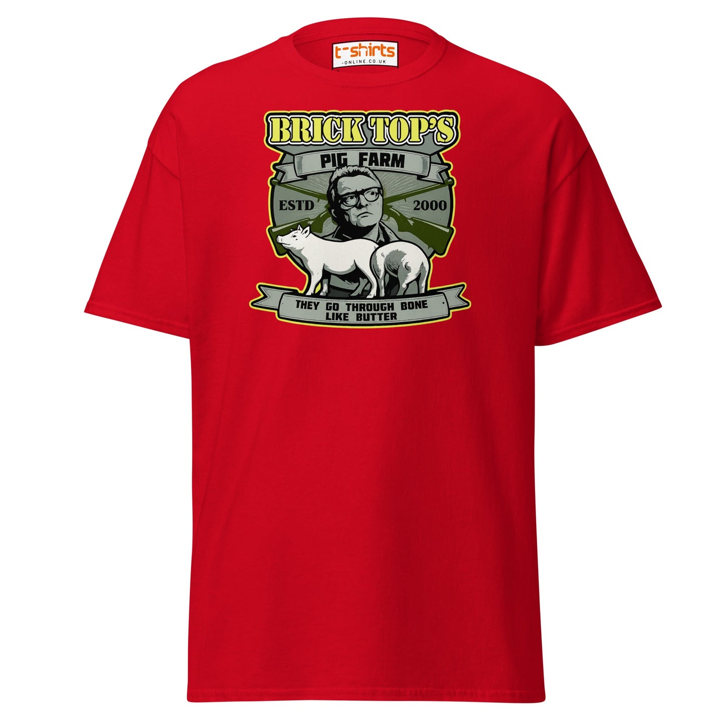 Brick Top’s Pig Farm T-Shirt – Cult Movie Parody - Red - T-Shirts Online