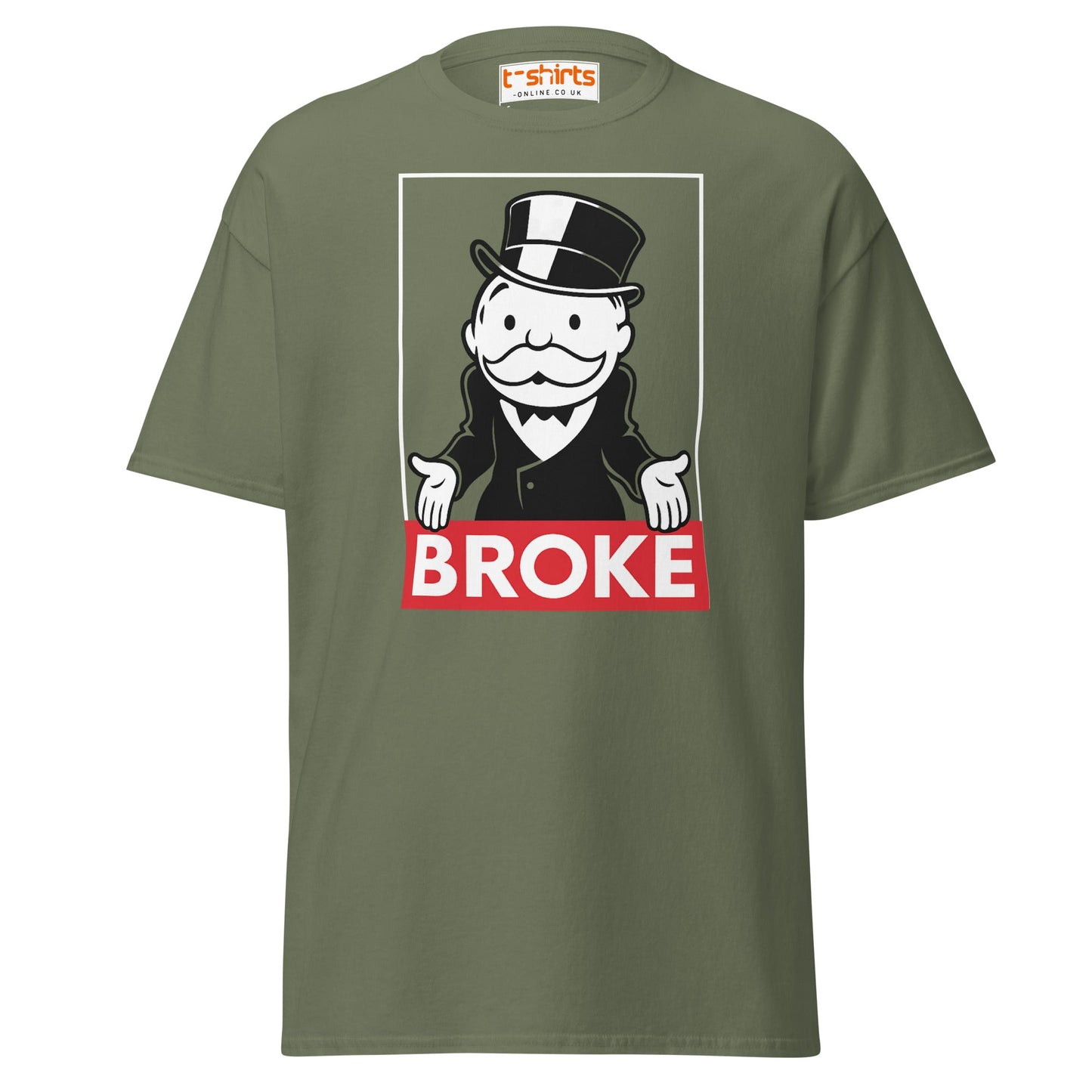 Broke T-Shirt | Funny Monopoly - Inspired Parody Tee - Military Green - T-Shirts Online