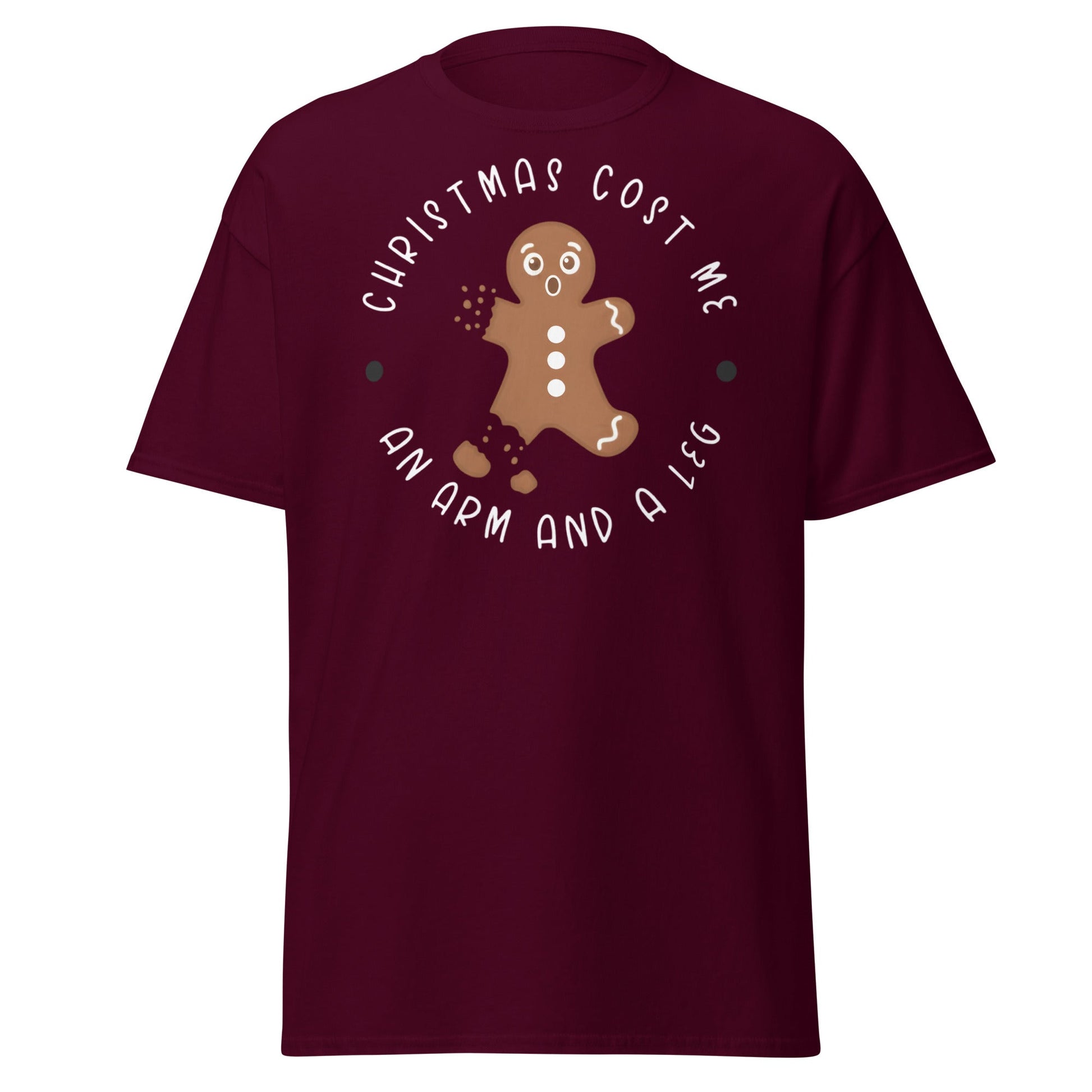 Broken Gingerbread Man T-Shirt | Funny Christmas Cookie Tee - Maroon - T-Shirts Online