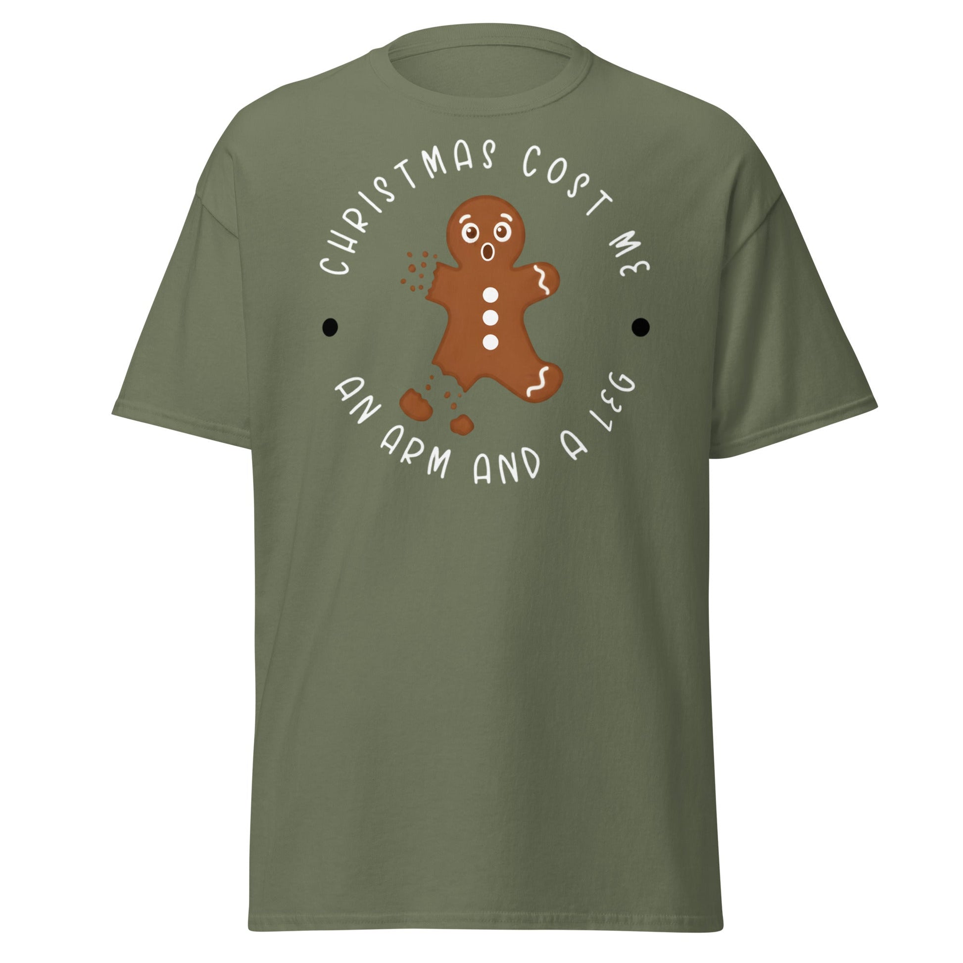 Broken Gingerbread Man T-Shirt | Funny Christmas Cookie Tee - Military Green - T-Shirts Online
