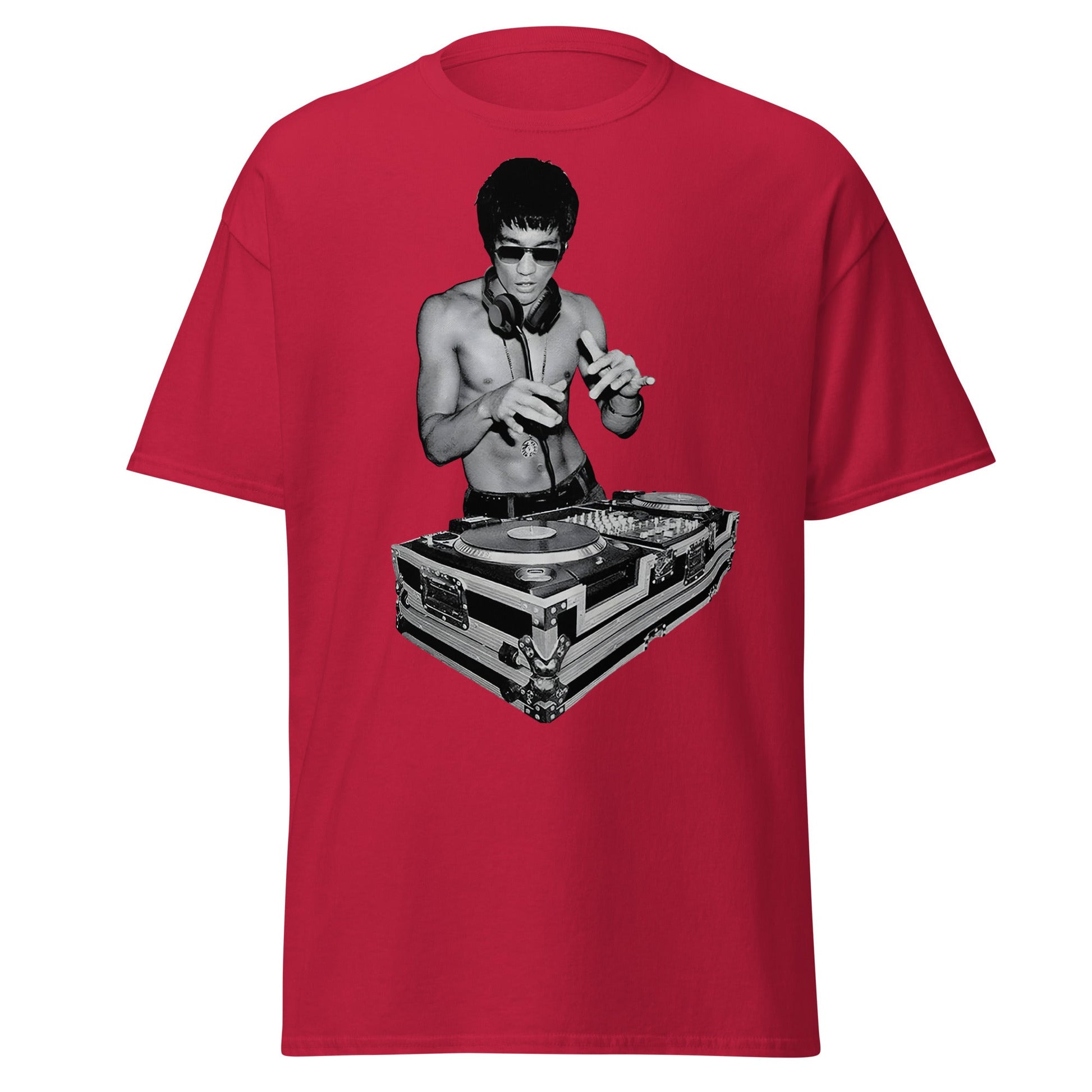 Bruce Lee DJ T-Shirt - Kung Fu Master Mixing Vinyl - Cardinal - T-Shirts Online