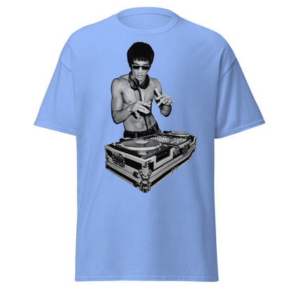 Bruce Lee DJ T-Shirt - Kung Fu Master Mixing Vinyl - Carolina Blue - T-Shirts Online