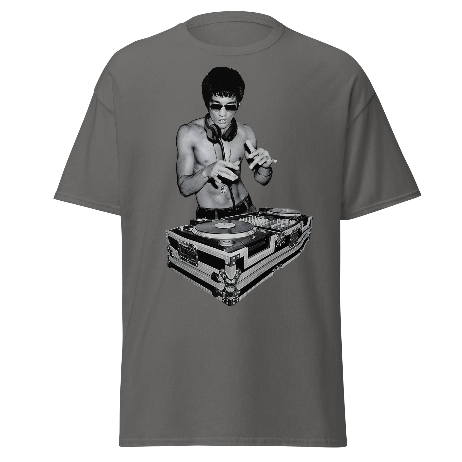 Bruce Lee DJ T-Shirt - Kung Fu Master Mixing Vinyl - Charcoal - T-Shirts Online