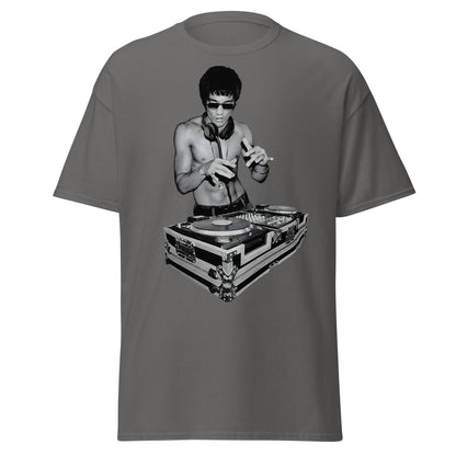 Bruce Lee DJ T-Shirt - Kung Fu Master Mixing Vinyl - Charcoal - T-Shirts Online