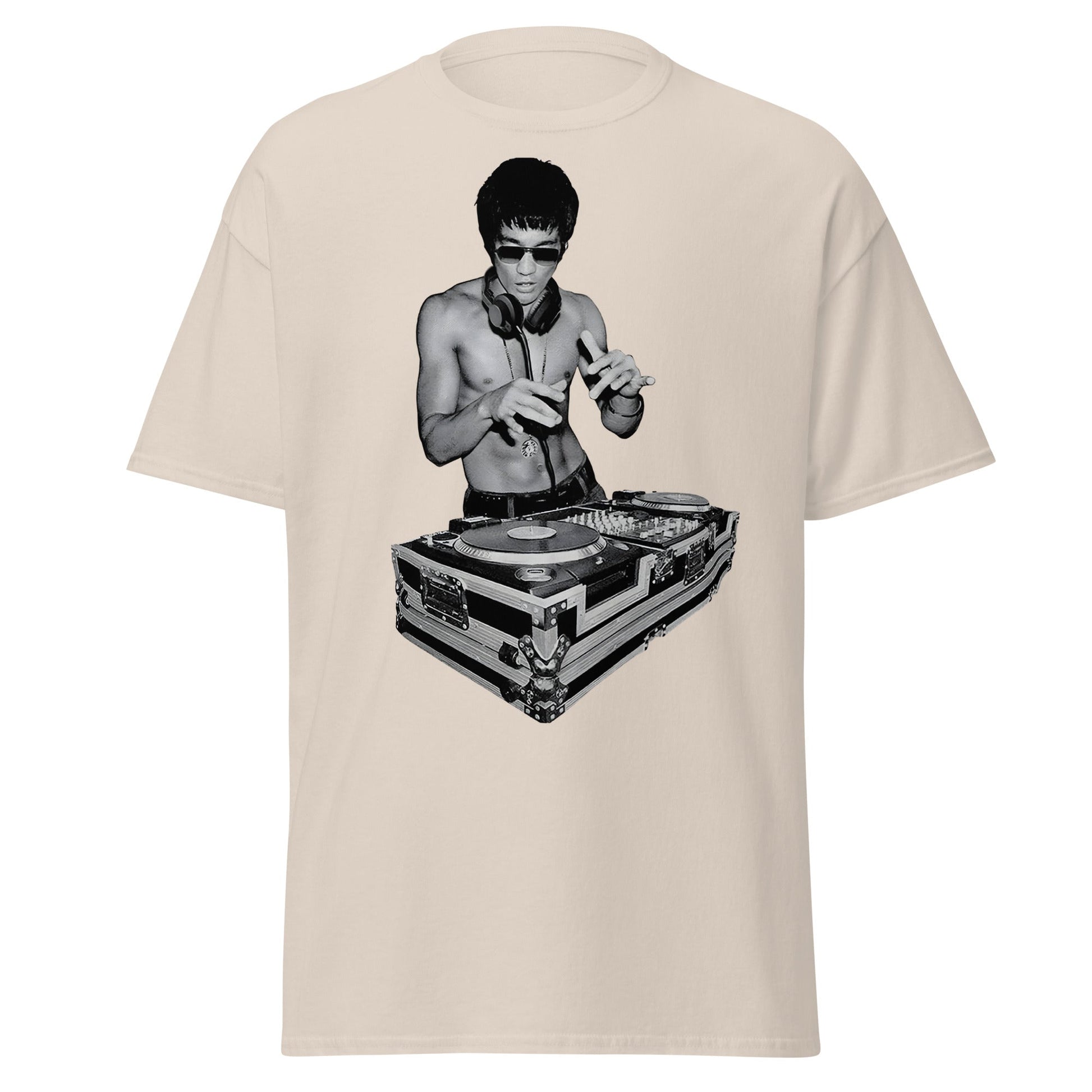 Bruce Lee DJ T-Shirt - Kung Fu Master Mixing Vinyl - Natural - T-Shirts Online