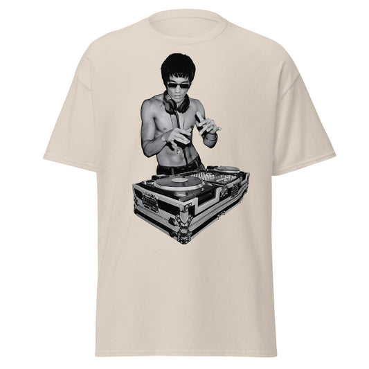 Bruce Lee DJ T-Shirt - Kung Fu Master Mixing Vinyl - Natural - T-Shirts Online