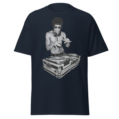 Bruce Lee DJ T-Shirt - Kung Fu Master Mixing Vinyl - Navy - T-Shirts Online