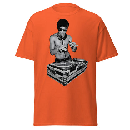 Bruce Lee DJ T-Shirt - Kung Fu Master Mixing Vinyl - Orange - T-Shirts Online